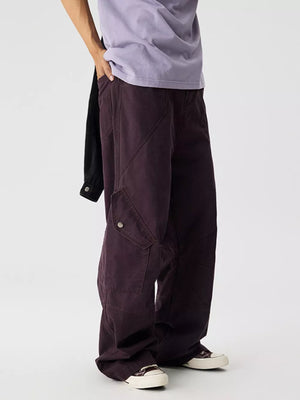 Plum purple relaxed fit cargo sweatpants with buttoned pocket detail.