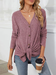 Ribbed Button-up Cardigan in Lilac