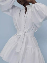 Elegant Balloon Sleeve Mini Dress