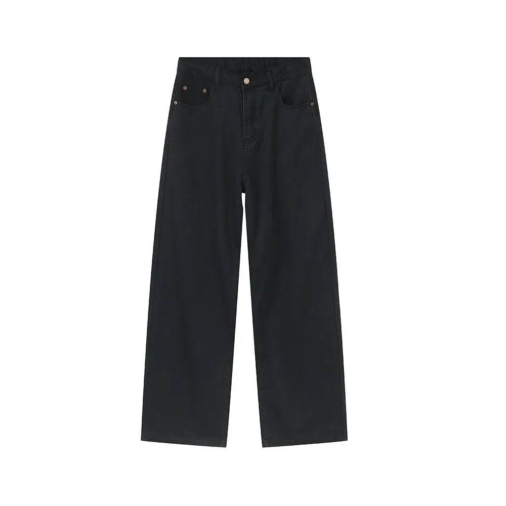 Oversized baggy dark wash denim jeans with a wide leg and classic five-pocket styling.