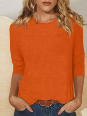 Solid Color Round Neck T-shirt in Green, fabric detail