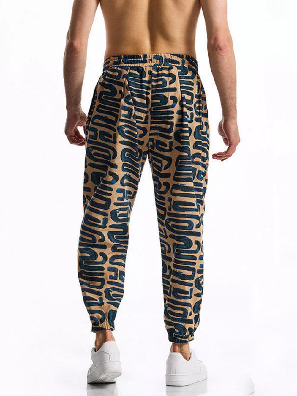 Men's Full Size Printed Drawstring Casual Pants in Chocolate, product detail