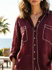 Chic Contrast Trim Long Sleeve Shirt
