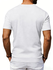 White cotton blend scoop neck tee with short sleeves, a relaxed fit, and a plain back.