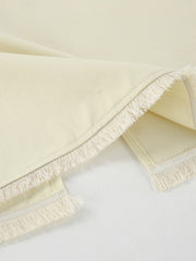 Chic cotton midi skirt in beige with frayed hem detail