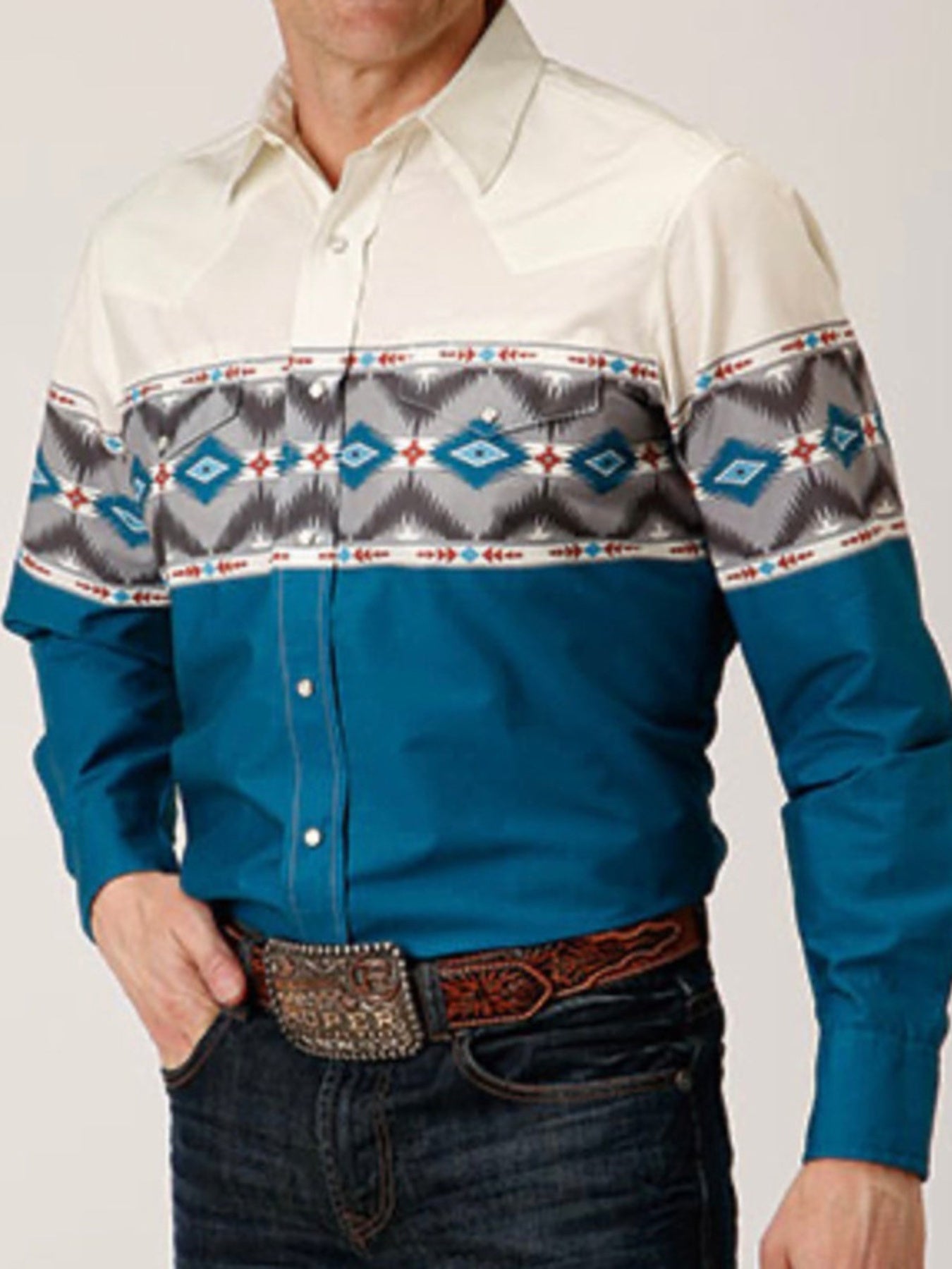 Men's Full Size Geometric Print Long Sleeve Shirt, front view
