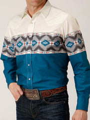 Men's Full Size Geometric Print Long Sleeve Shirt, front view