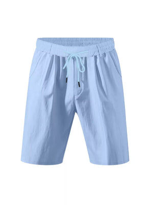 Light blue chino shorts with drawstring waist and pockets