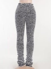 Striped Fuzzy Knit Pants in Army Green, model styling view