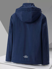 Plus-size hooded winter jacket in Indigo with a printed logo detail on the back.