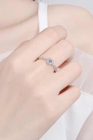 Silver beaded band moissanite solitaire ring with a 0.3 carat stone.