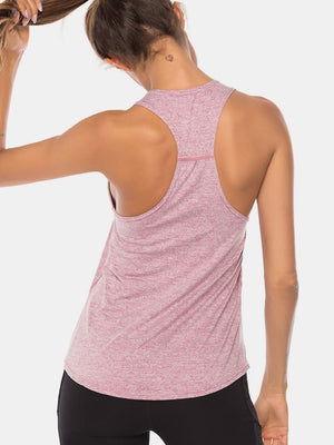 Blush pink heathered racerback tank top with ruched side detail