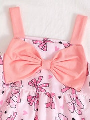 Pink baby dress with bow print and large front bow detail