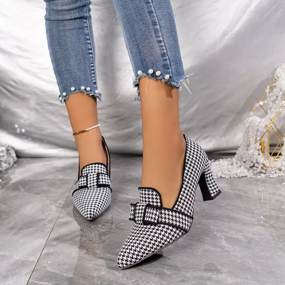 Point Toe Block Heel Pumps, front view
