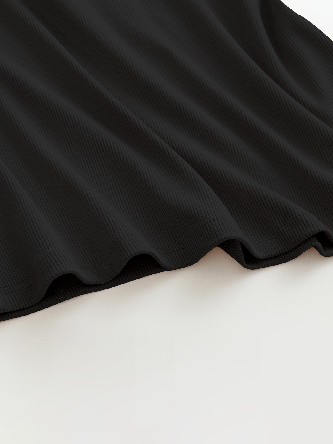 Black ribbed halter tank top with built-in bra detail
