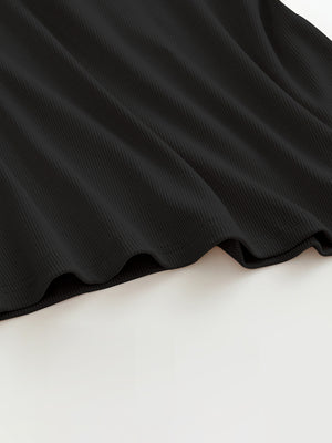 Black ribbed halter tank top with built-in bra detail
