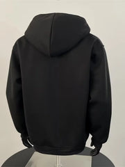 Black zip-up hoodie for men with a comfortable fit and cotton blend material.