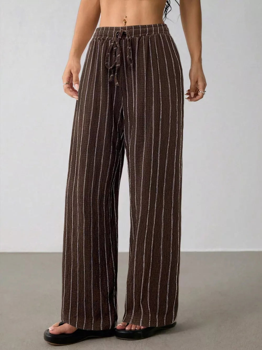 Striped Wide-leg Drawstring Pants, view 14
