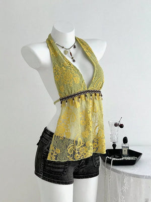 Lace Halter Neck Cami, back view