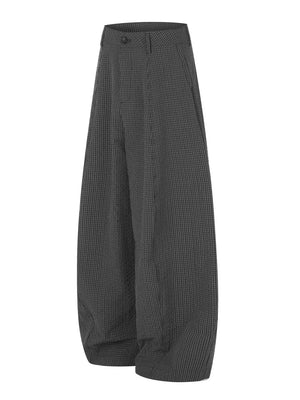 Men's Wide Leg Plaid Pants in Grey, close-up detail