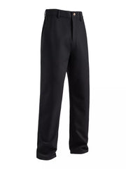 Black men's sweatpants with pockets and a button closure.