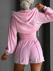 Zip Up Hooded Outerwear And Shorts Set, view 17