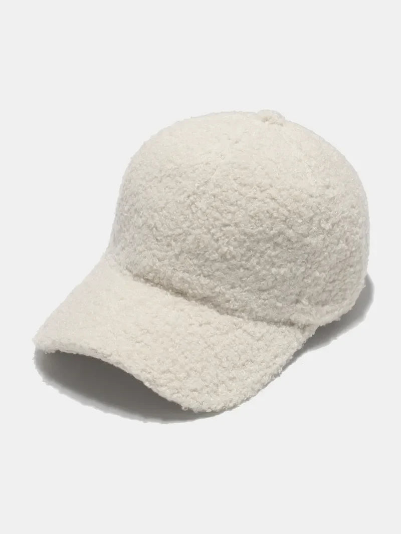 Textured sherpa baseball cap in ivory with adjustable strap