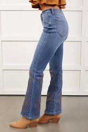 Embroidered Flare Leg Jeans, fabric detail