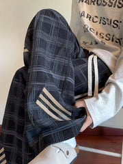 Men's Plaid Wide-leg Sweatpants With Side Stripes in Green, side view