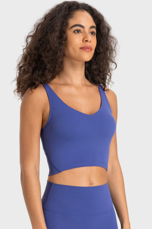 Sculpted Scoop Neck Crop Top in Cobalt Blue with a fitted cut.
