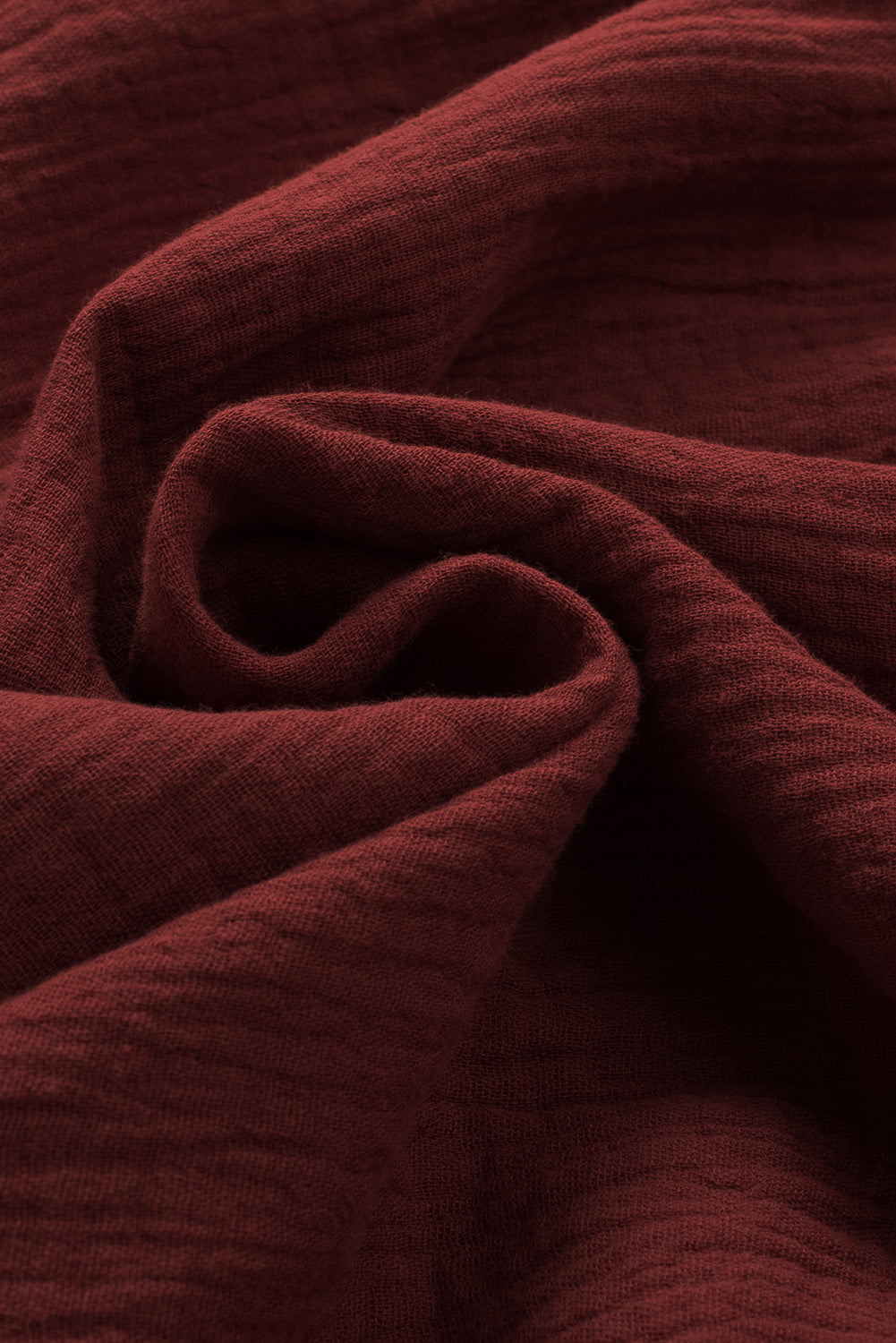 Textured gauze blouse in Wine with gathered sleeve detail.
