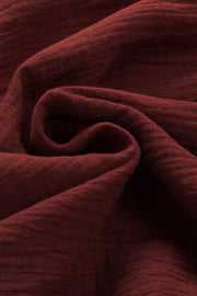 Textured gauze blouse in Wine with gathered sleeve detail.