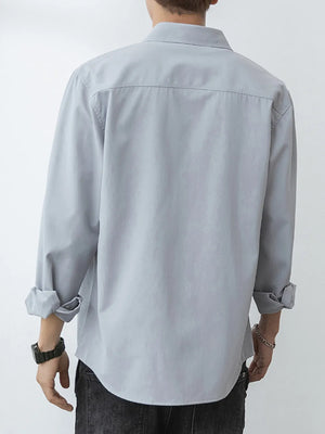 Men's Plus Size Button Up Long-sleeve Shirt in Light Green, close-up detail