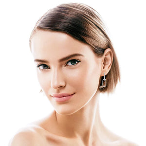 Geometric moissanite drop earrings in gold with a modern rectangular design.