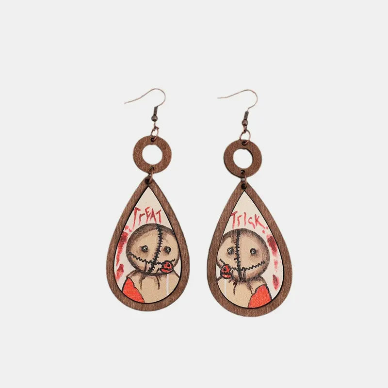 Sam Trick or Treat wood teardrop earrings with painted character detail
