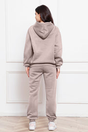Mocha relaxed fit hoodie and joggers set with cuffed ankles.