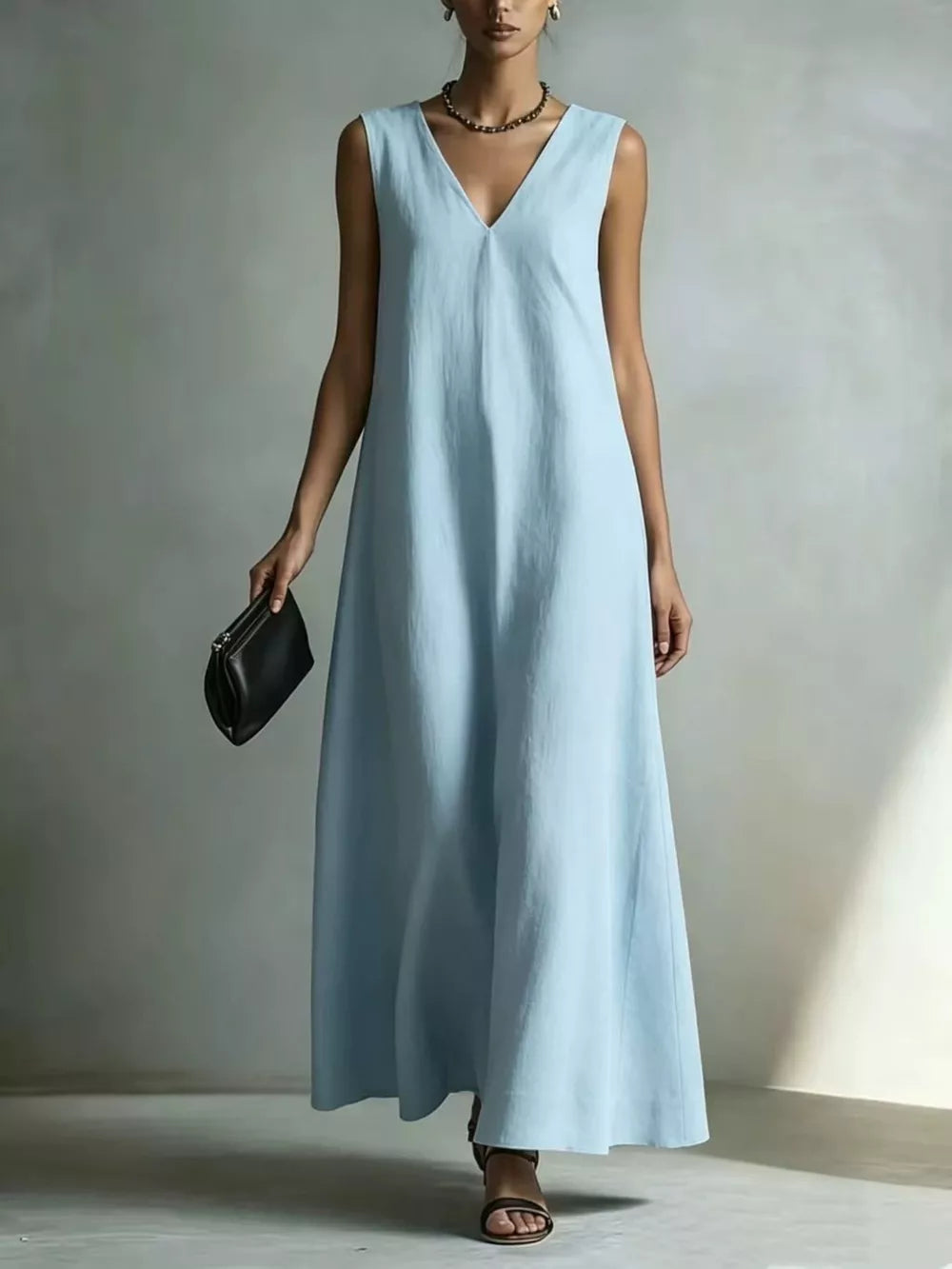 Full Size V-neck Sleeveless Maxi Dress, fabric detail