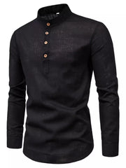 Men's Plus Size Casual Mandarin Collar Shirt in Coffee, close-up detail