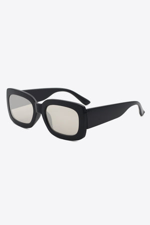 Black acetate rectangular sunglasses with silver mirrored lenses