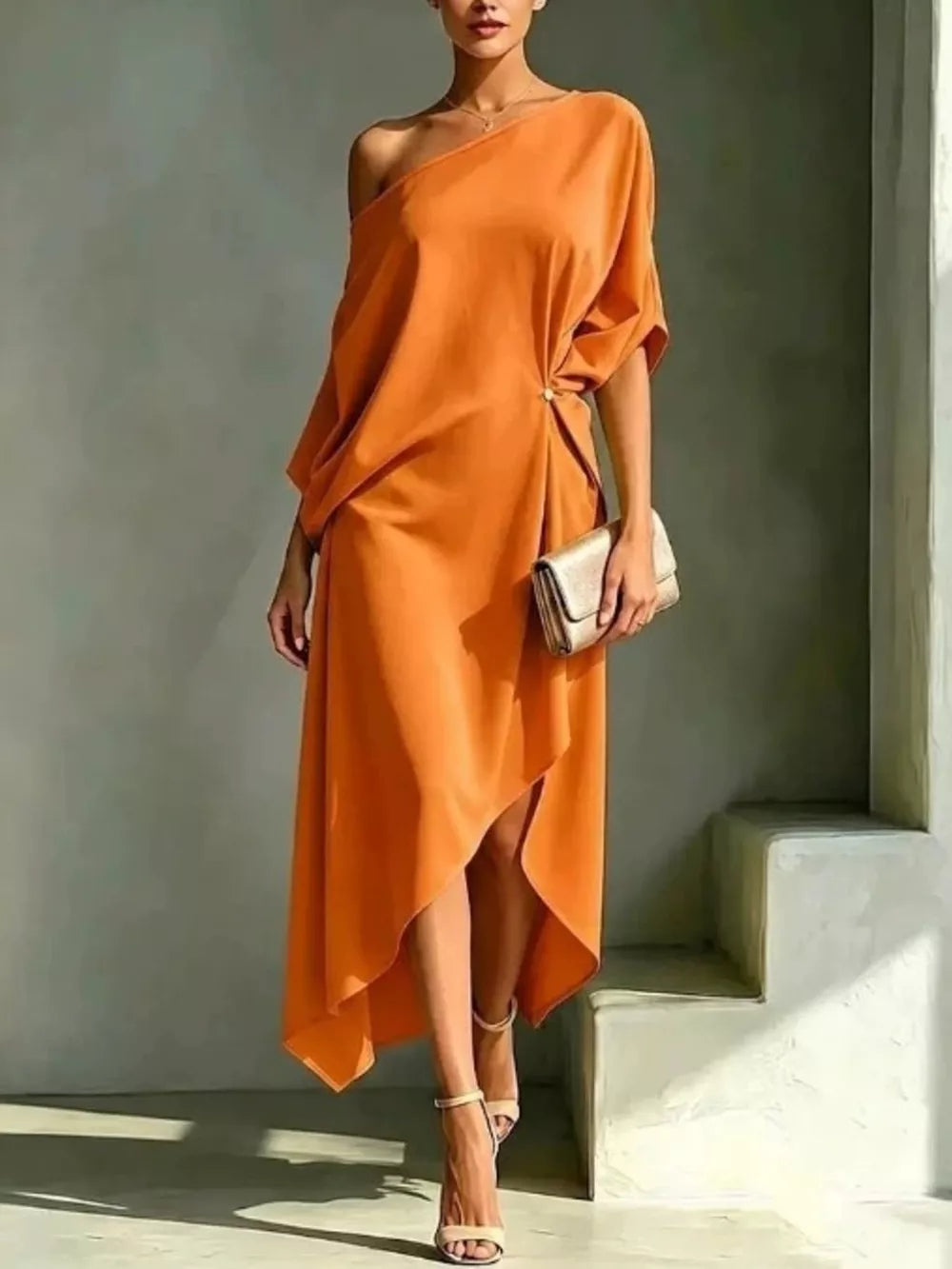 Chic Asymmetrical One-shoulder Drape Dress