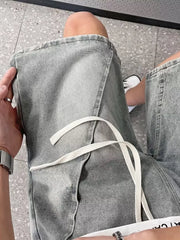 Light blue denim shorts for men with drawstring and pockets.
