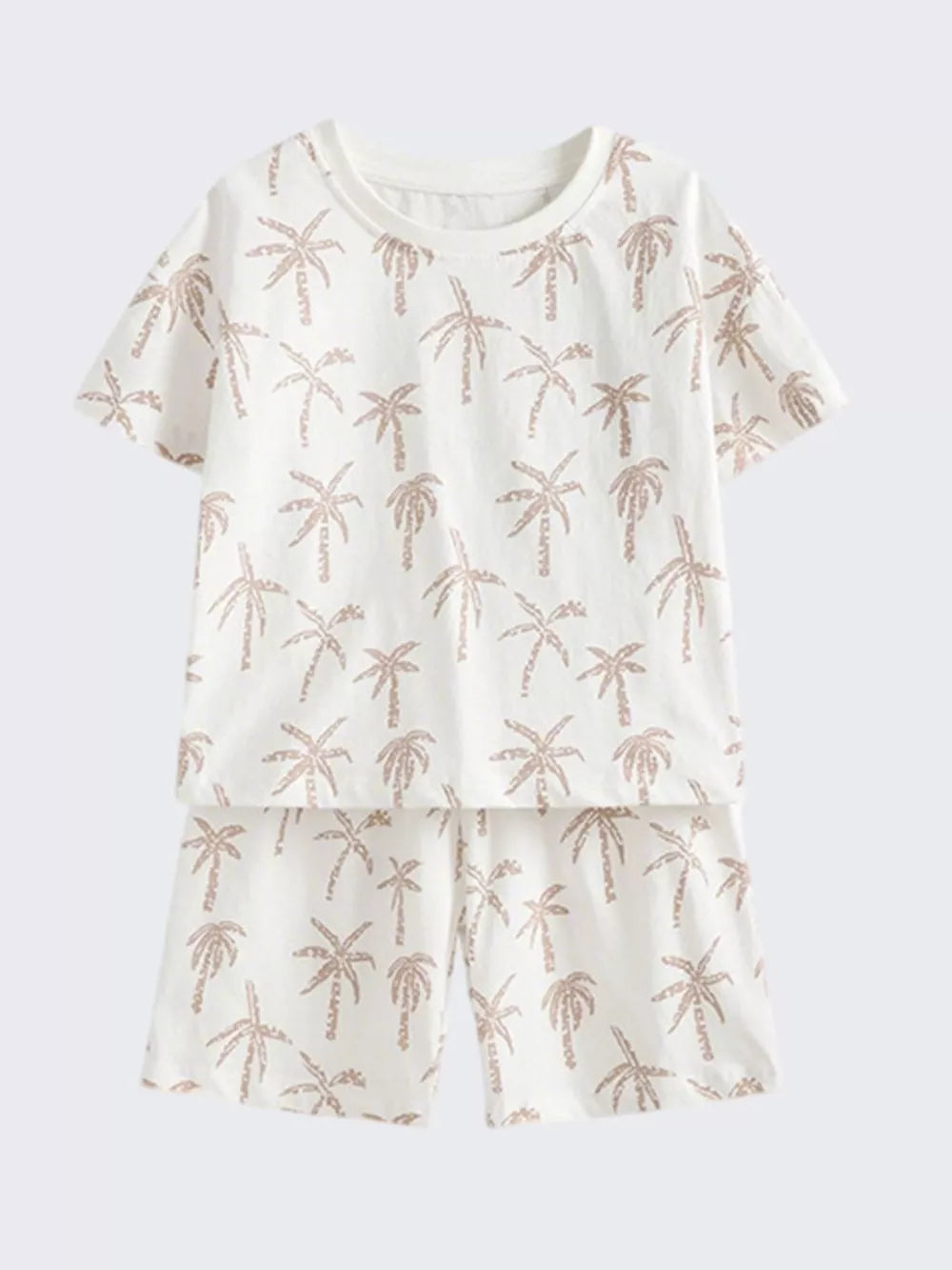 Boys' beige cotton palm print t-shirt and shorts set