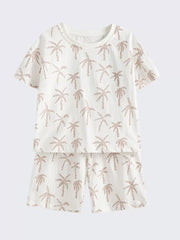 Boys' beige cotton palm print t-shirt and shorts set