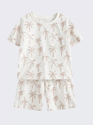 Boys' beige cotton palm print t-shirt and shorts set