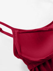 Wine soft-cup cami with adjustable straps and detailed stitching.