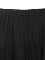 Black wide leg pants with elastic waistband and textured fabric