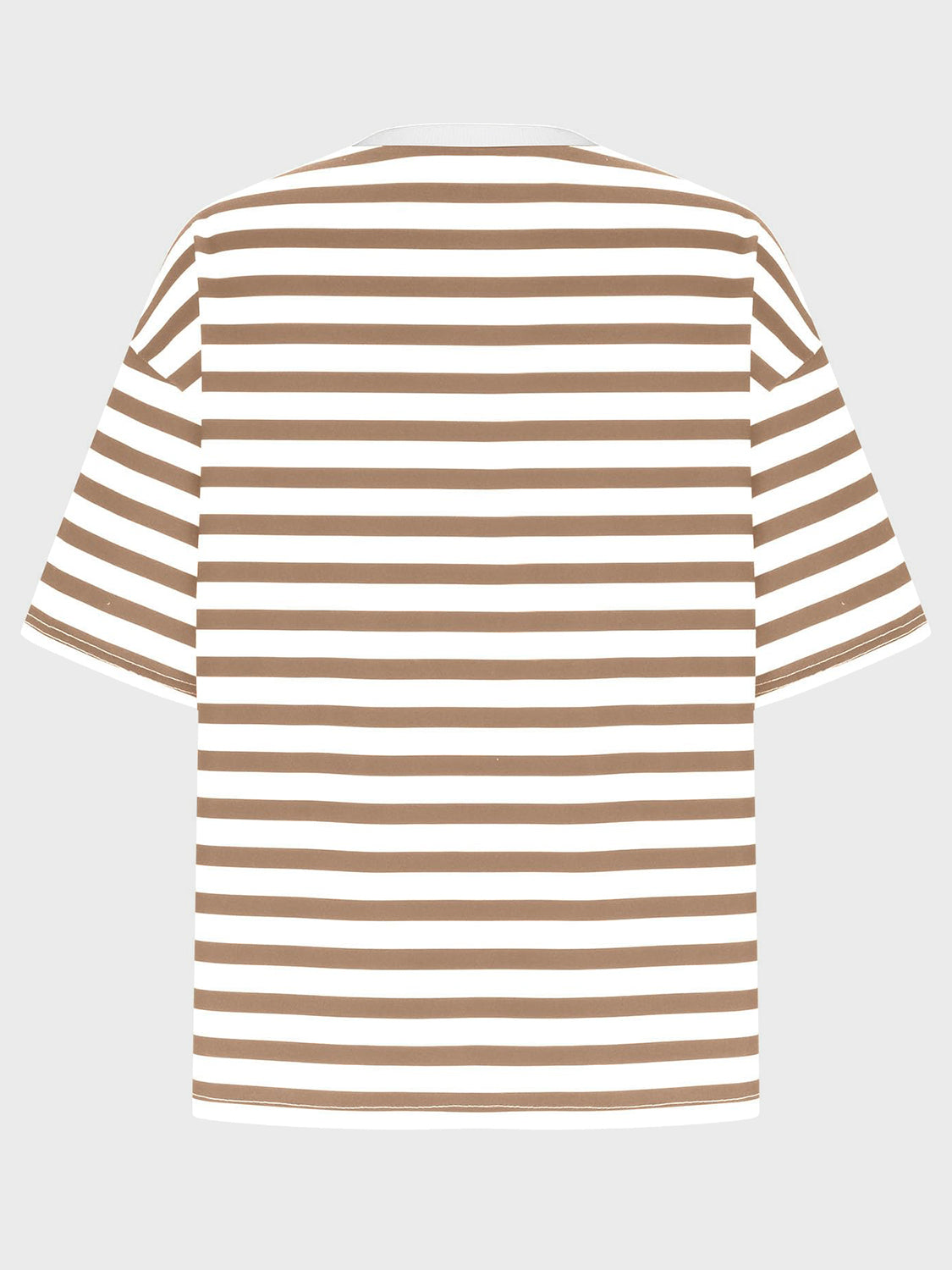 Oversized striped tee in taupe and white with dropped sleeves and a crew neck.