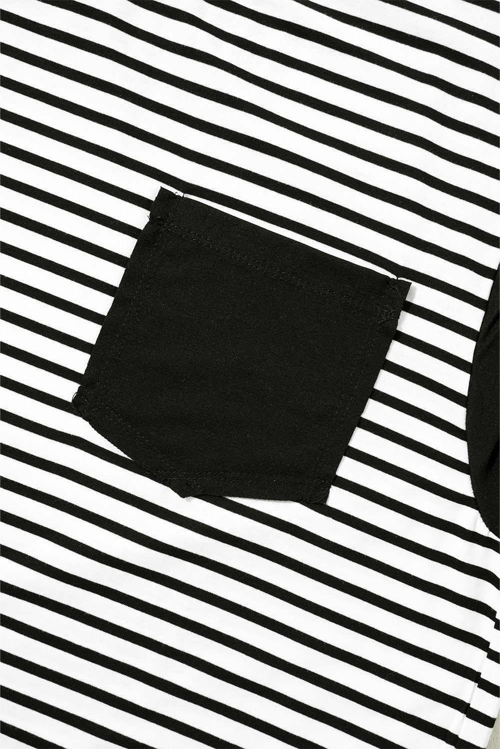 Black and white striped t-shirt with a black chest pocket detail.