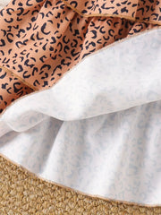 Children's Halter Top & Leopard Ruffled Skirt Set in Black, close-up detail