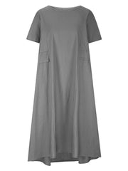 Full Size Casual Linen Blend Midi Dress in Royal Blue, product detail